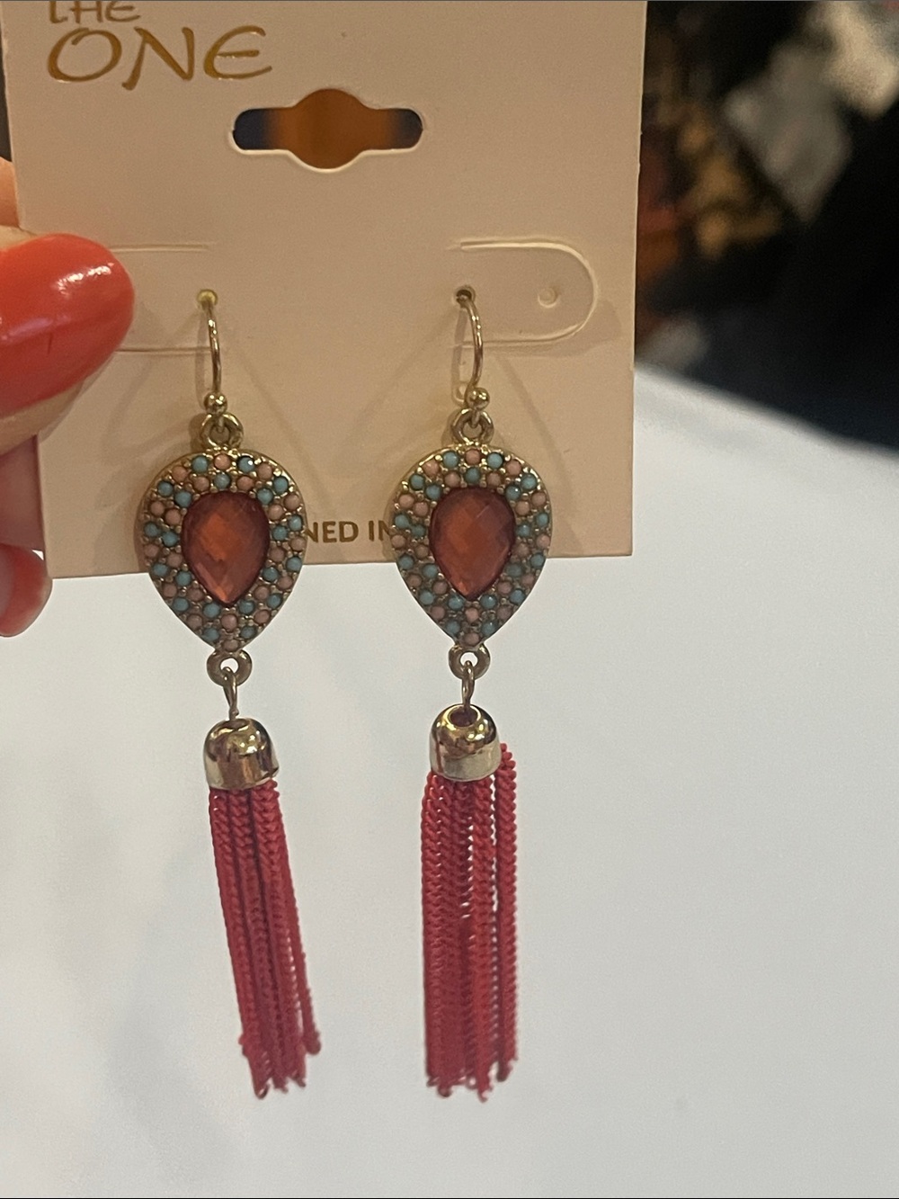 Coral Teardrop Tassel Earrings